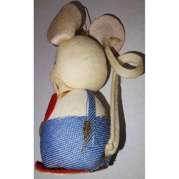 Vintage Japanese Mouse Ornament With Denim Overalls & Red Accents - Collectible - Picture 9 of 9